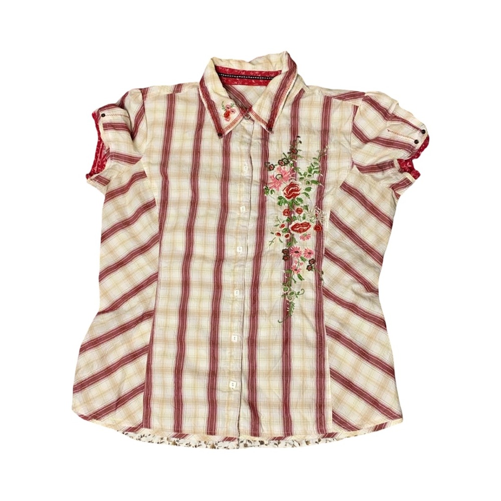 OOAK Y2K western embroidered hand painted queen of fairies short sleeve shirt
